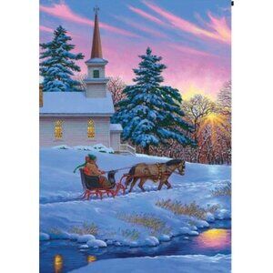 Horse Sleigh Christmas Garden Flag Holiday Party Banner Church Scene Winter Deco